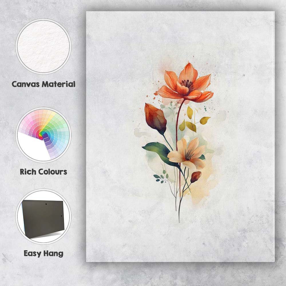 Orange Magnolia Blossom Botanical Watercolour Canvas Wall Art Print Decor Picture Ready to Hang