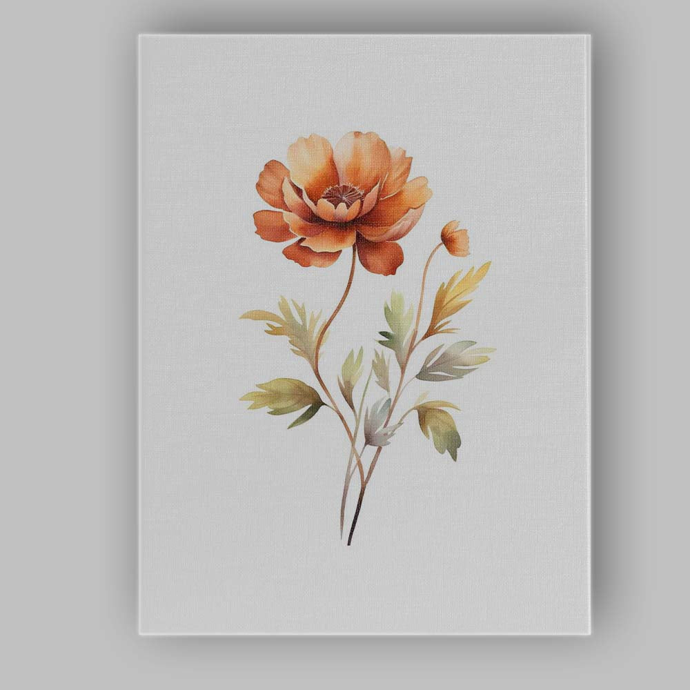 Warm Terracotta Peony Botanical Watercolour Floral Canvas Wall Art Print Decor Picture Ready to Hang