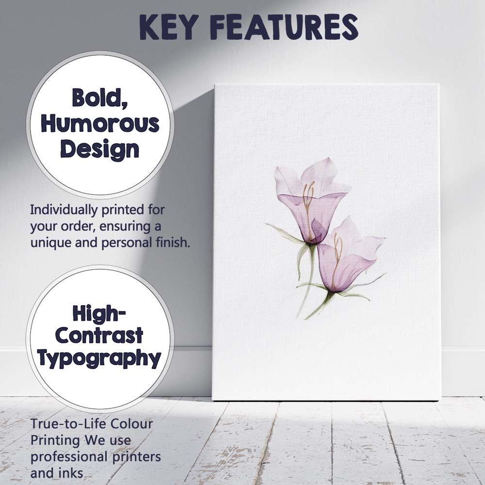 Pastel Lavender Bellflower Botanical Watercolour Canvas Wall Art Print Decor Picture Ready to Hang