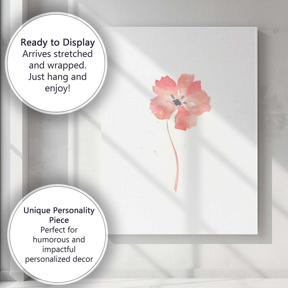 Soft Coral Abstract Watercolour Wildflower Canvas Wall Art Print Decor Picture Ready to Hang