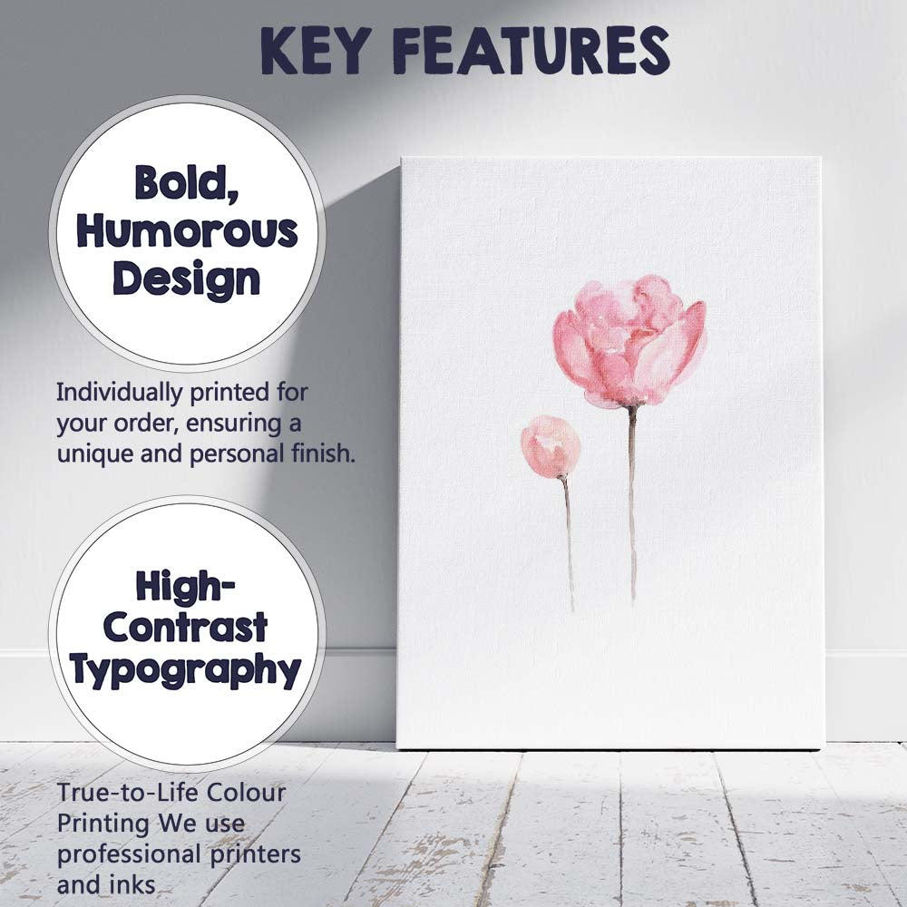Soft Pink Peony Bud Watercolour Floral Canvas Wall Art Print Decor Picture Ready to Hang