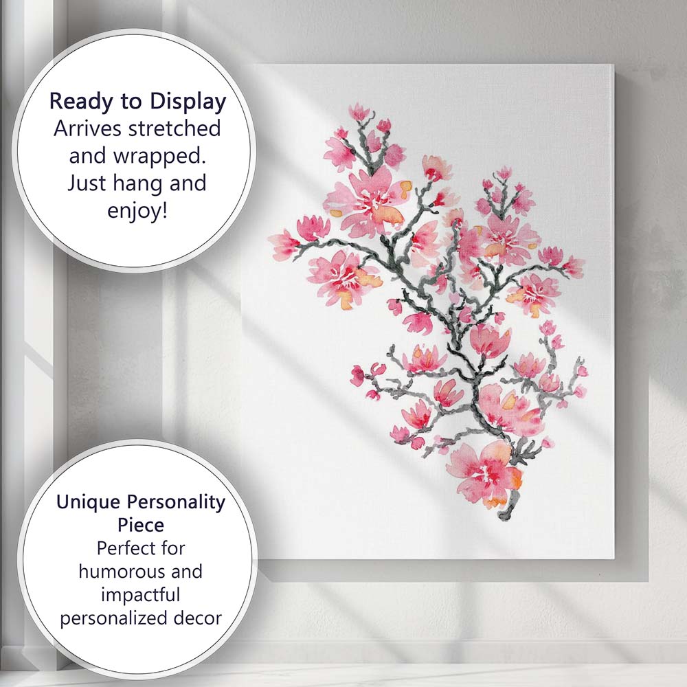 Pink Cherry Blossom Branch Watercolour Floral Canvas Wall Art Print Decor Picture Ready to Hang