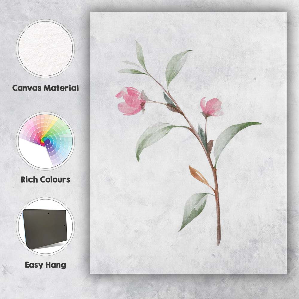 Minimalist Pink Camellia Branch Watercolour Canvas Wall Art Print Decor Picture Ready to Hang