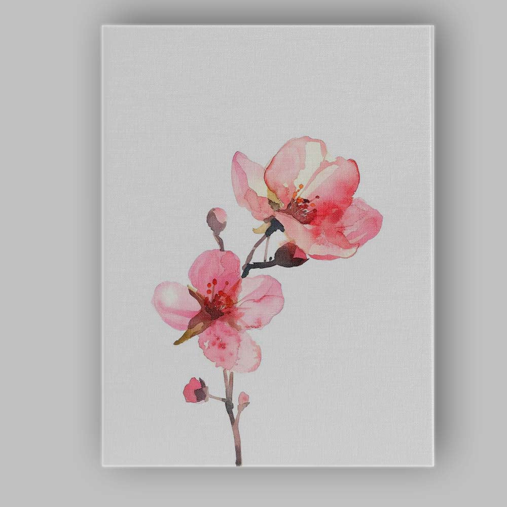Soft Pink Cherry Blossom Watercolour Branch Canvas Wall Art Print Decor Picture Ready to Hang