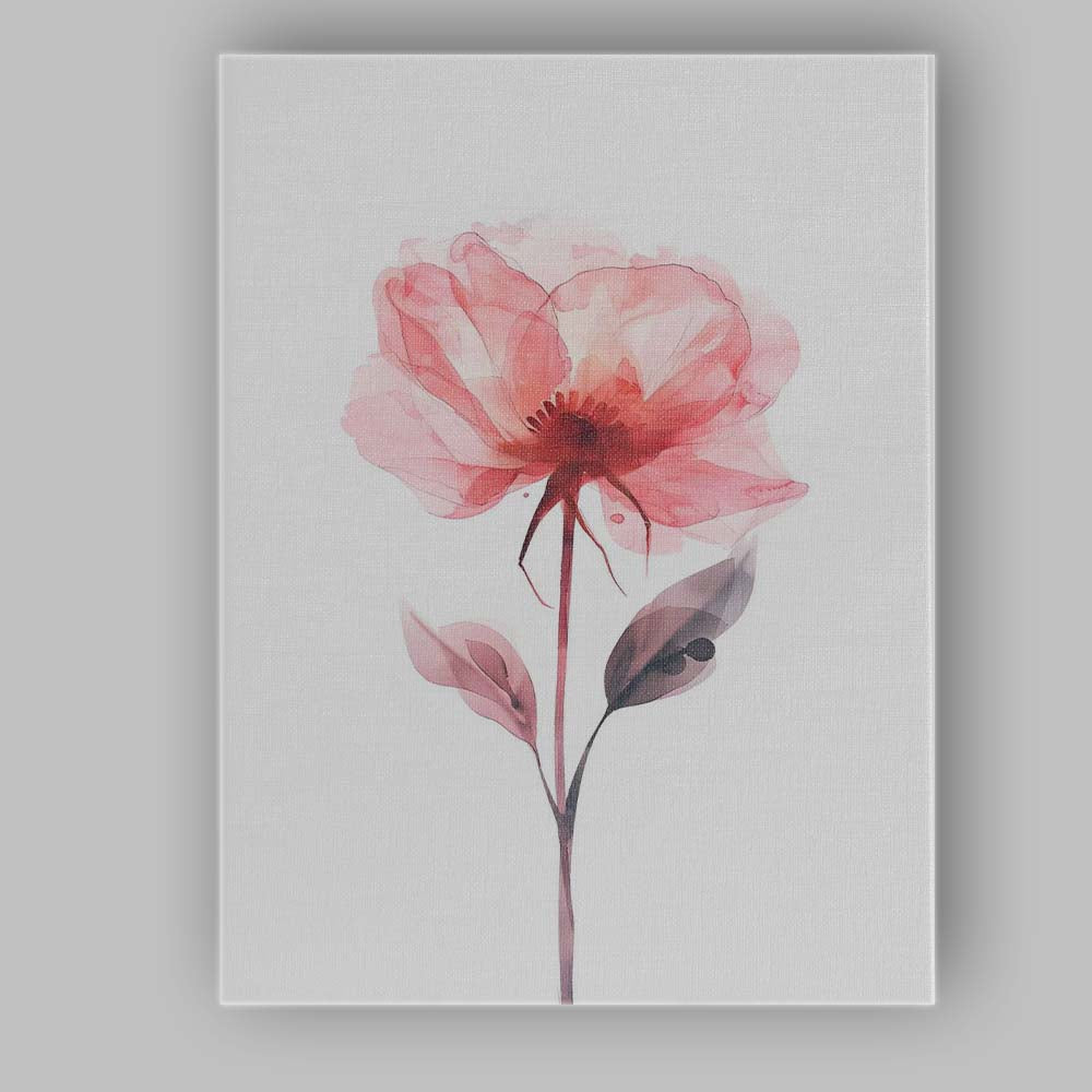 Soft Coral Pink Poppy Watercolour Botanical Flower Canvas Wall Art Print Decor Picture Ready to Hang