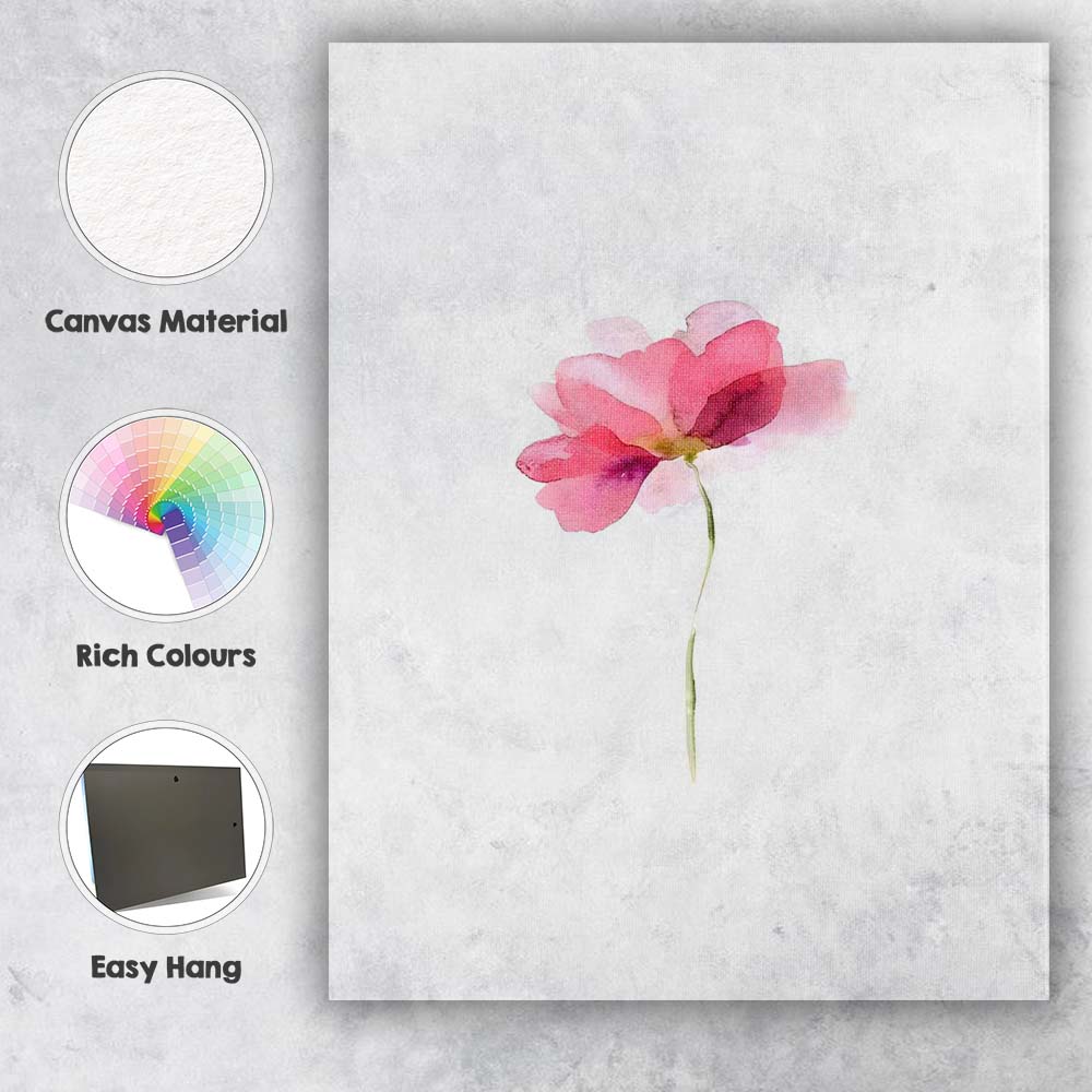 Soft Pink Cosmos Flower Watercolour Minimalist Botanical Canvas Wall Art Print Decor Picture Ready to Hang