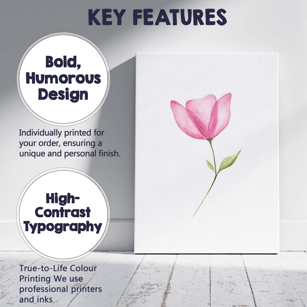 Elegant Pink Tulip Watercolour Minimal Floral Canvas Wall Art Print Decor Picture Ready to Hang