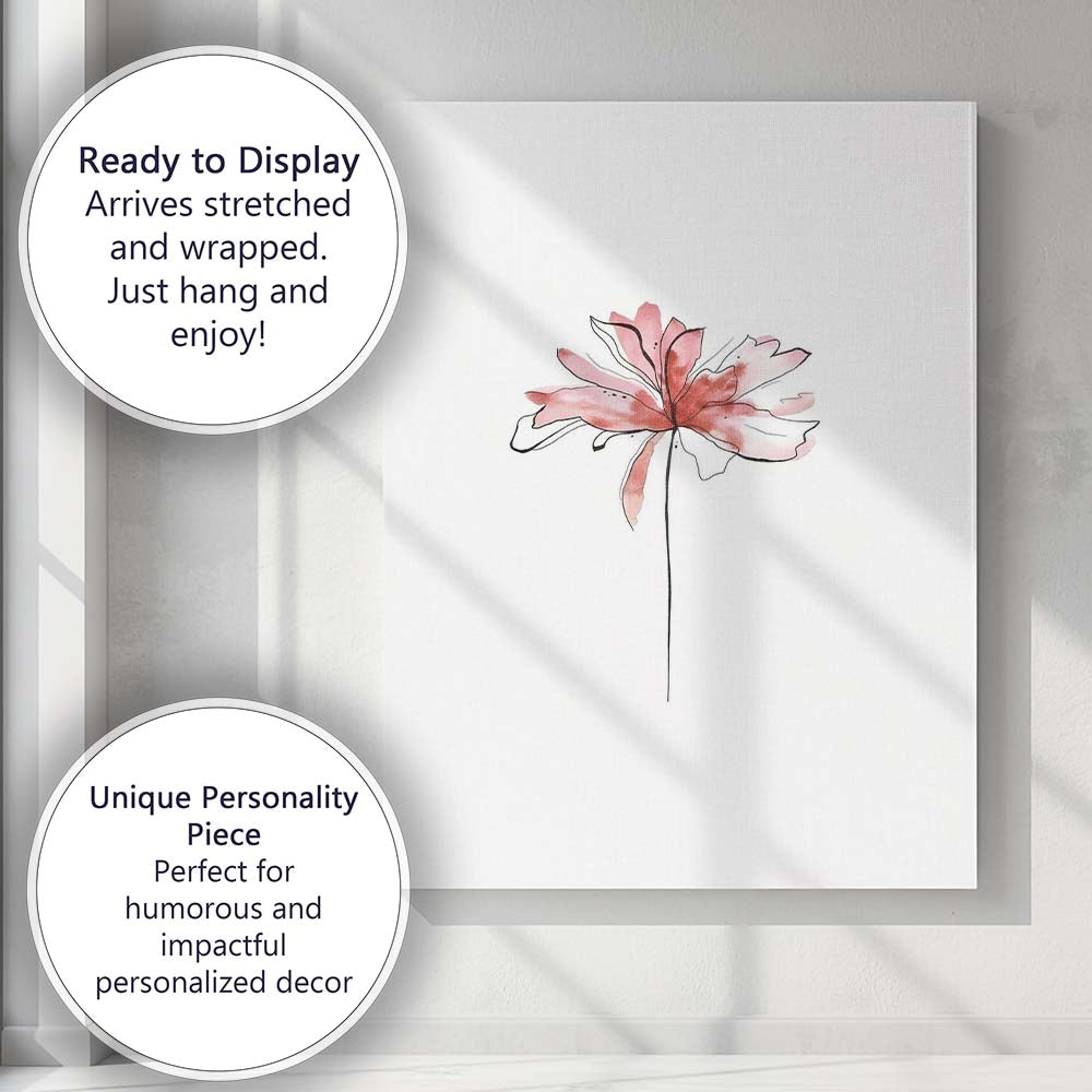 Abstract Blush Floral Line Art Watercolour Flower Canvas Wall Art Print Decor Picture Ready to Hang