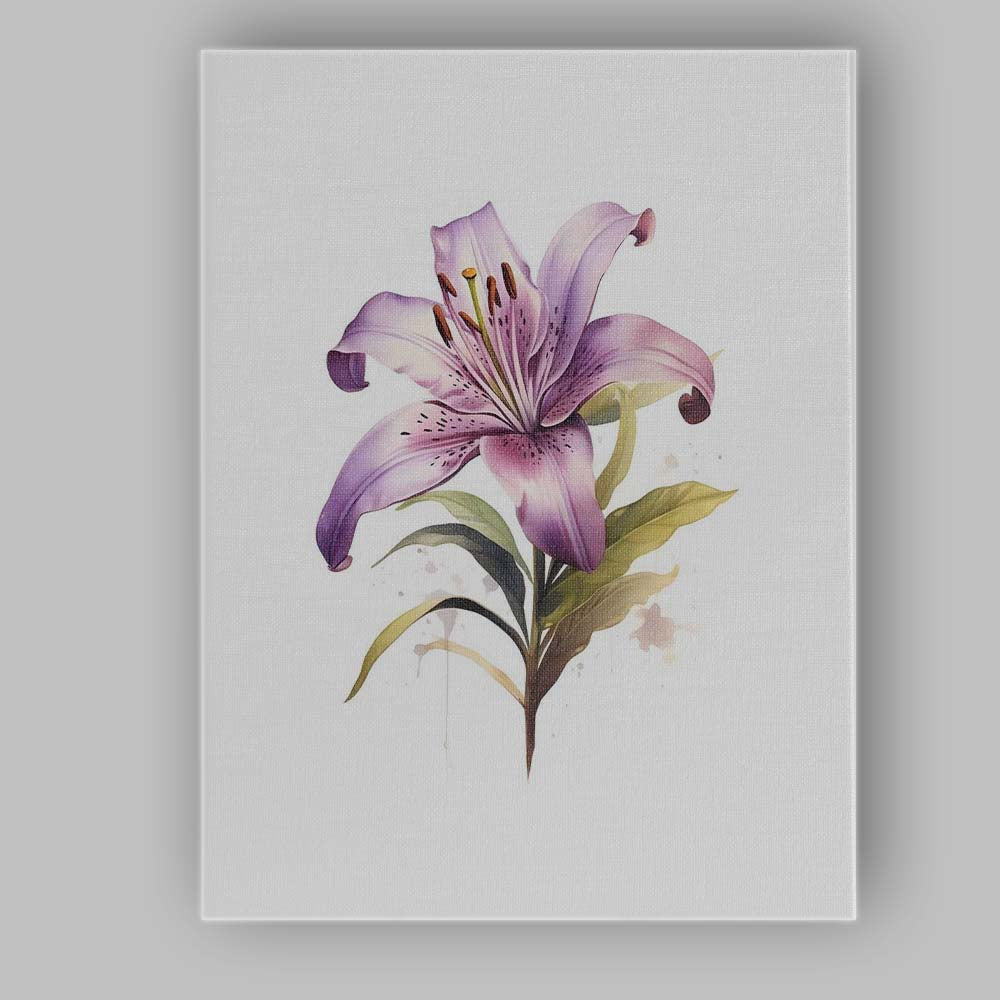 Elegant Lavender Lily Botanical Watercolour Floral Canvas Wall Art Print Decor Picture Ready to Hang