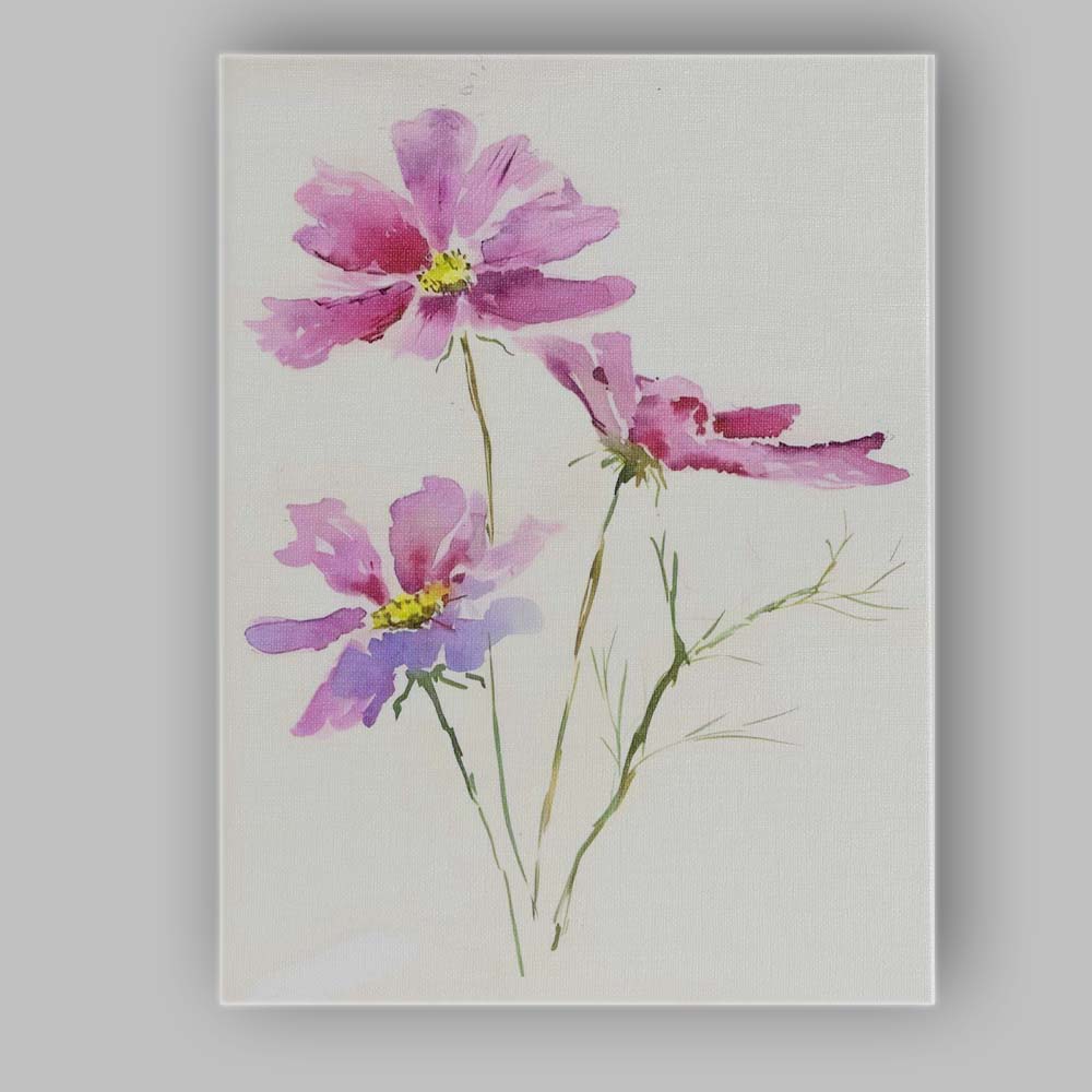 Pastel Pink Cosmos Wildflower Watercolour Botanical Canvas Wall Art Print Decor Picture Ready to Hang