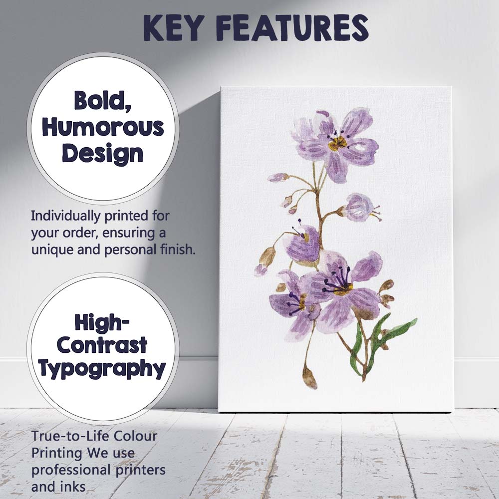 Delicate Lavender Blossom Botanical Watercolour Floral Canvas Wall Art Print Decor Picture Ready to Hang