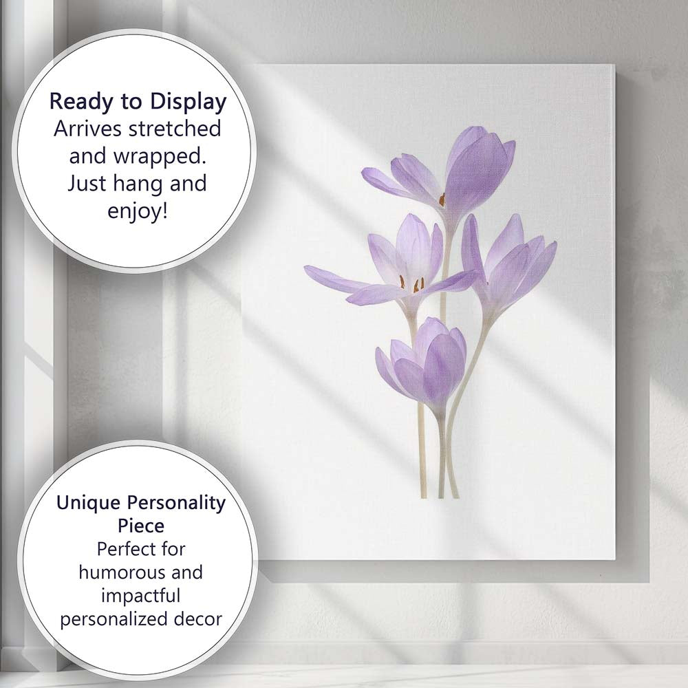 Minimal Lilac Crocus Botanical Watercolour Canvas Wall Art Print Decor Picture Ready to Hang