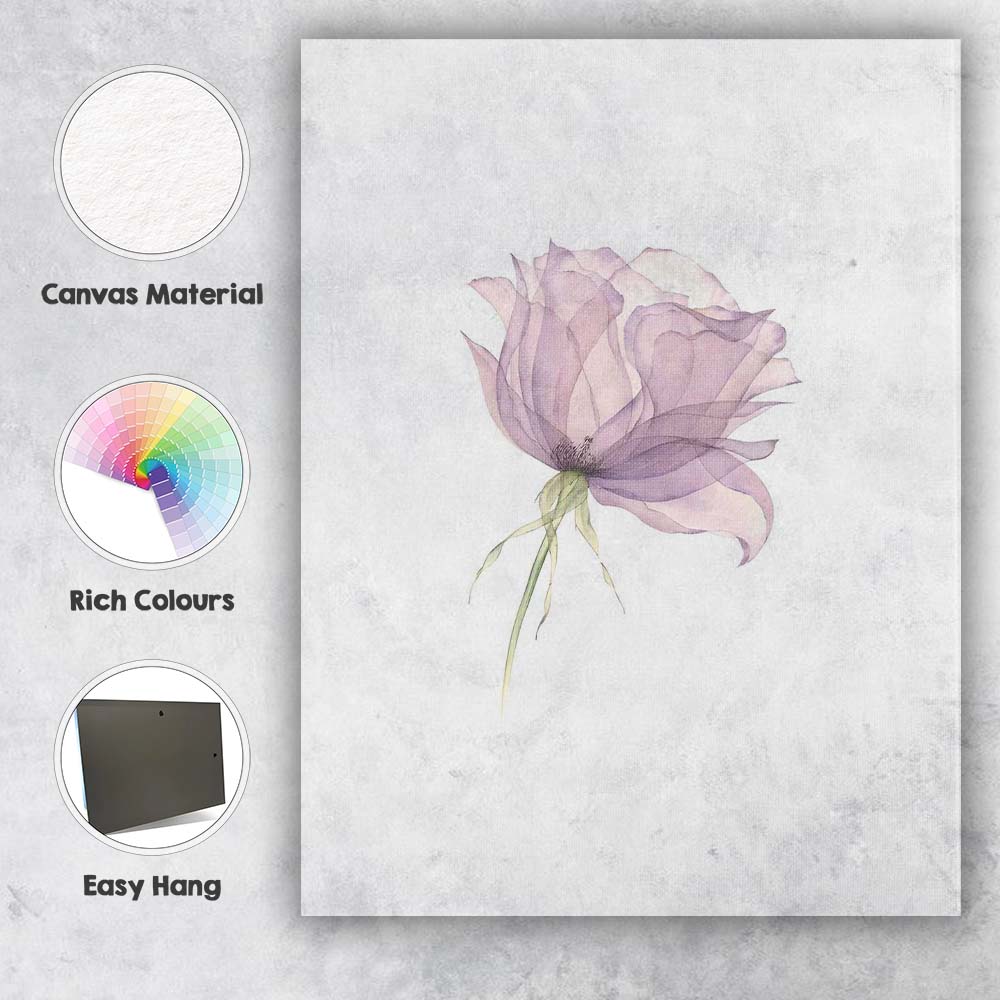 Elegant Blush Lavender Rose Watercolour Botanical Canvas Wall Art Print Decor Picture Ready to Hang