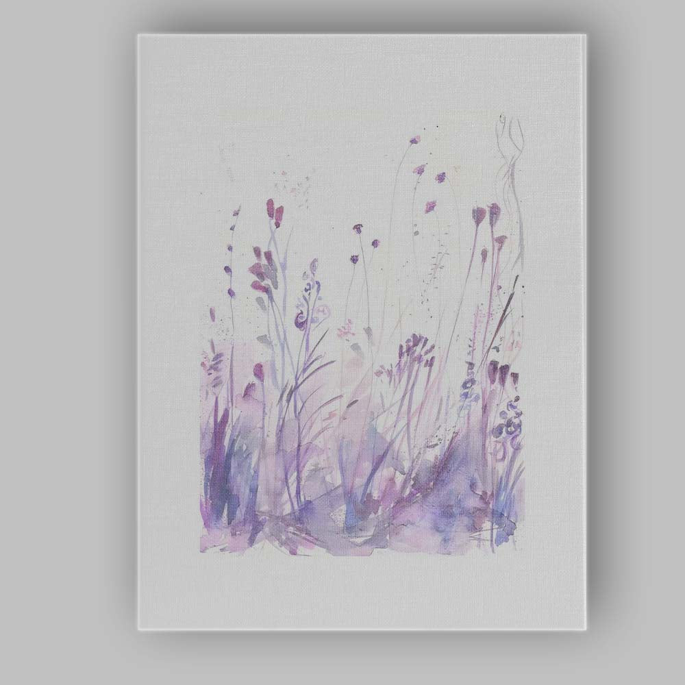 Soft Lavender Wildflower Meadow Watercolour Landscape Canvas Wall Art Print Decor Picture Ready to Hang