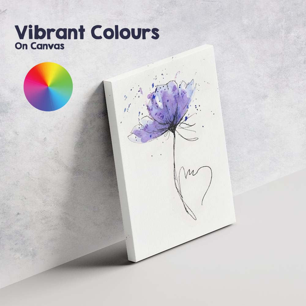 Minimal Purple Floral Ink Sketch Watercolour Heart Illustration Canvas Wall Art Print Decor Picture Ready to Hang
