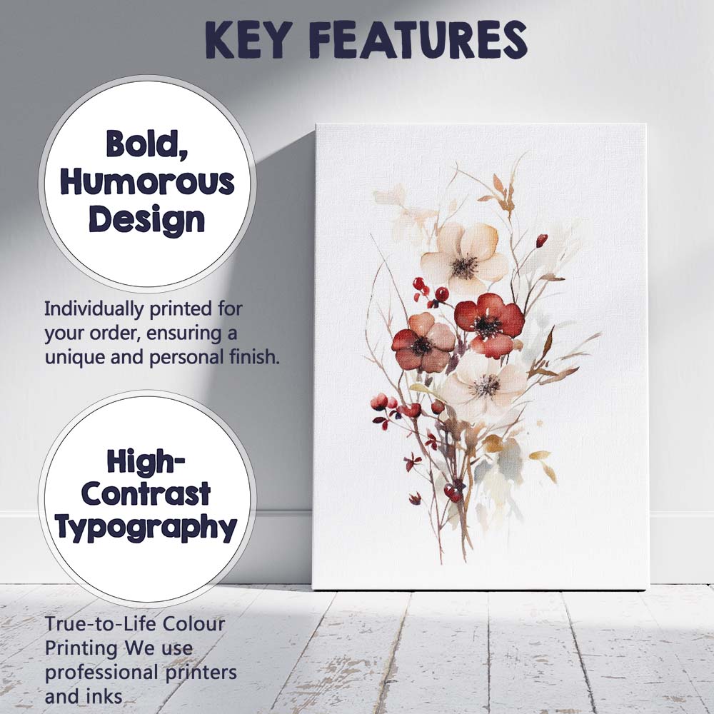 Elegant Neutral Floral Bouquet Watercolour Botanical Canvas Wall Art Print Decor Picture Ready to Hang