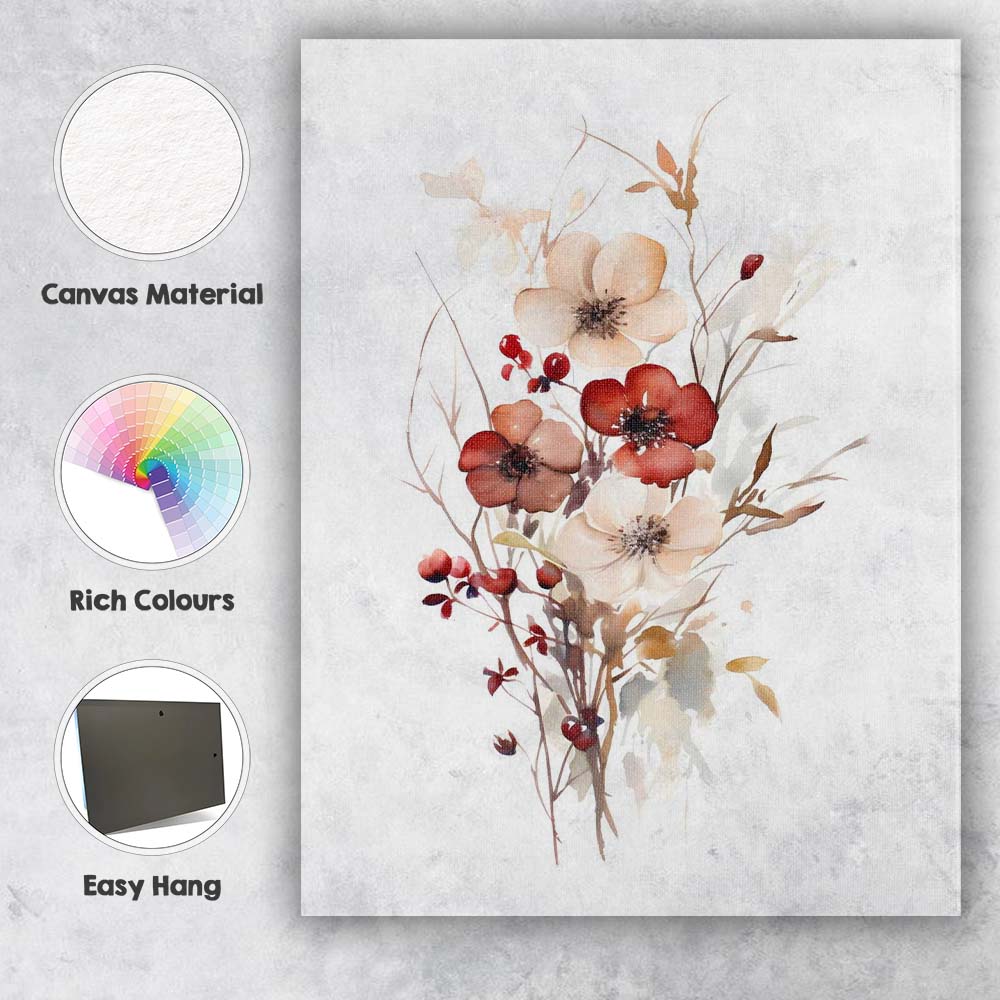 Elegant Neutral Floral Bouquet Watercolour Botanical Canvas Wall Art Print Decor Picture Ready to Hang