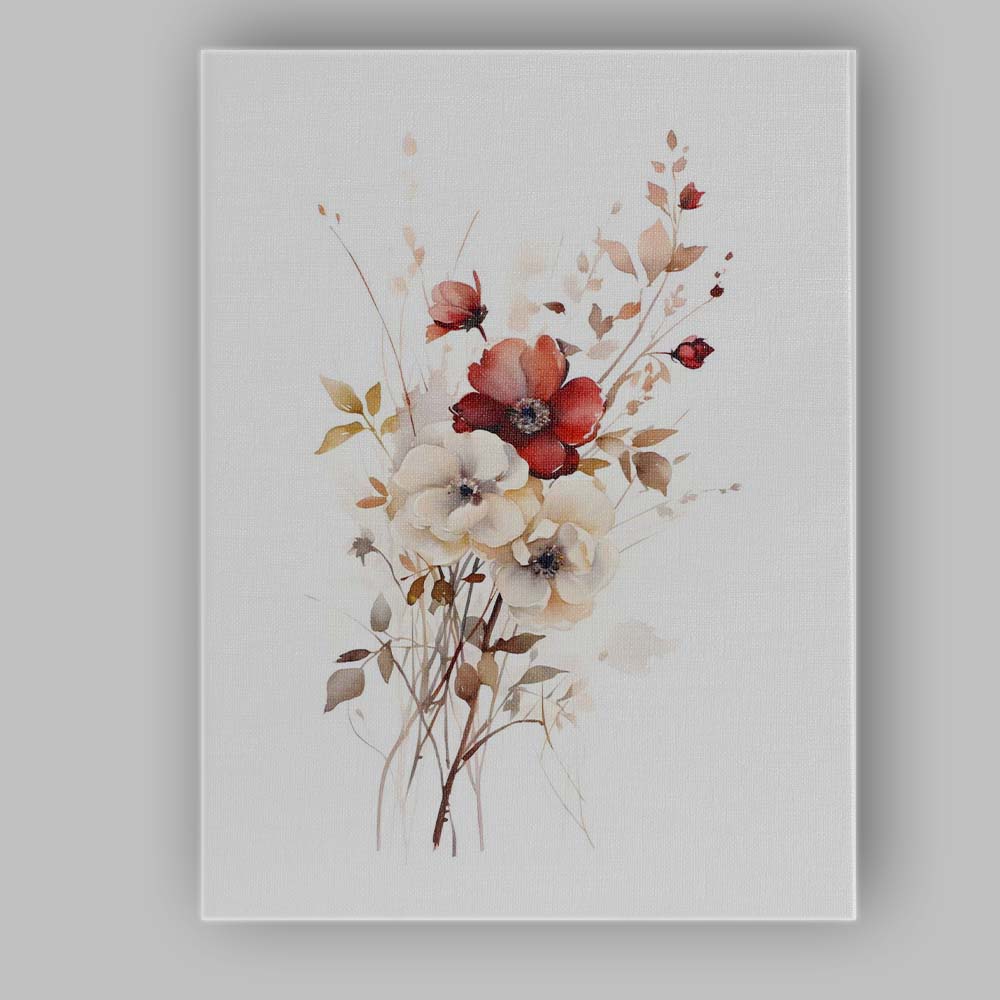 Rust Red Cream Floral Bouquet Watercolour Botanical Canvas Wall Art Print Decor Picture Ready to Hang