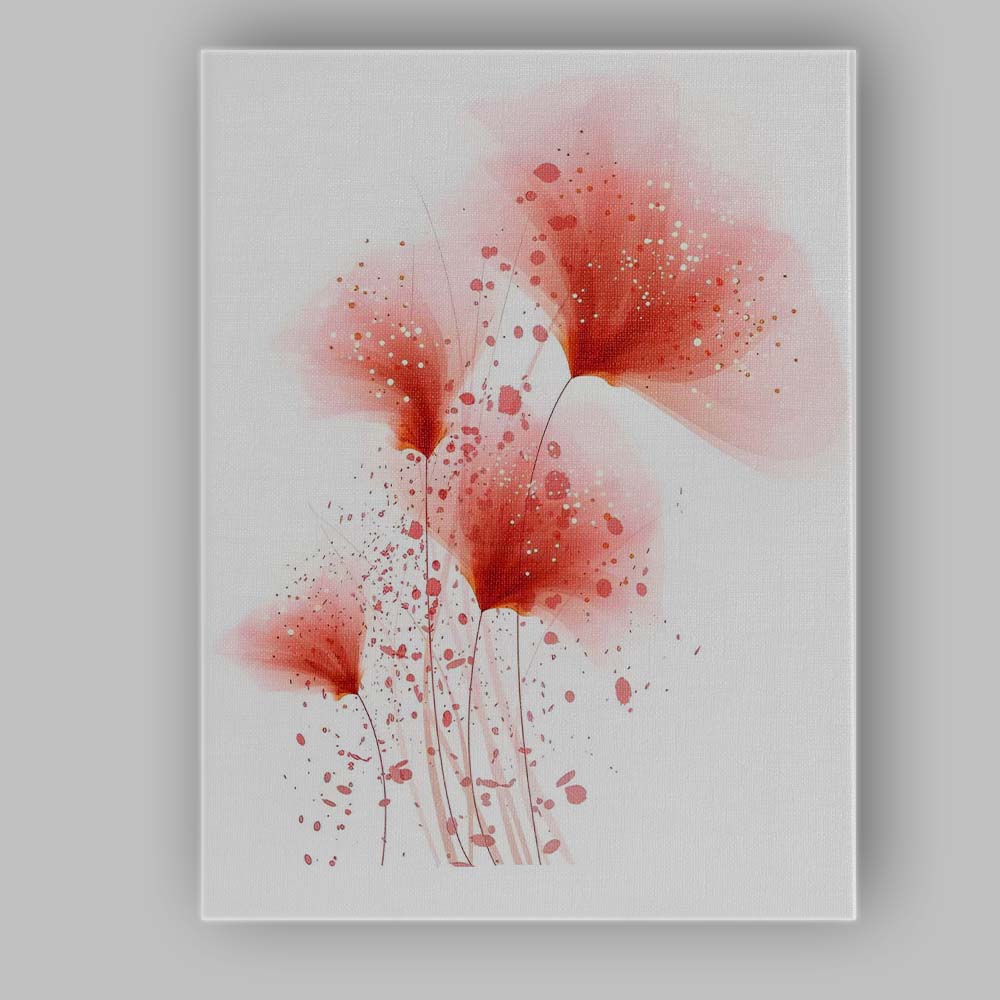 Abstract Coral Poppy Splash Watercolour Floral Canvas Wall Art Print Decor Picture Ready to Hang