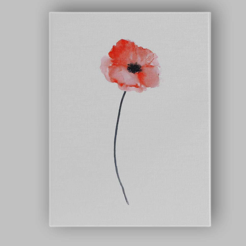 Soft Blush Poppy Minimal Watercolour Floral Canvas Wall Art Print Decor Picture Ready to Hang
