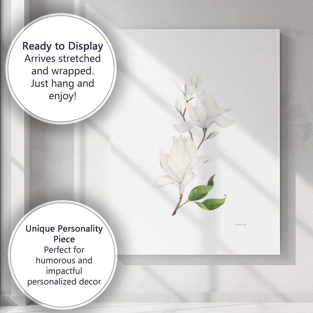 Minimal White Magnolia Branch Watercolour Botanical Canvas Wall Art Print Decor Picture Ready to Hang