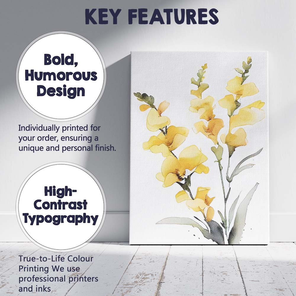 Golden Yellow Wild Orchid Watercolour Botanical Canvas Wall Art Print Decor Picture Ready to Hang