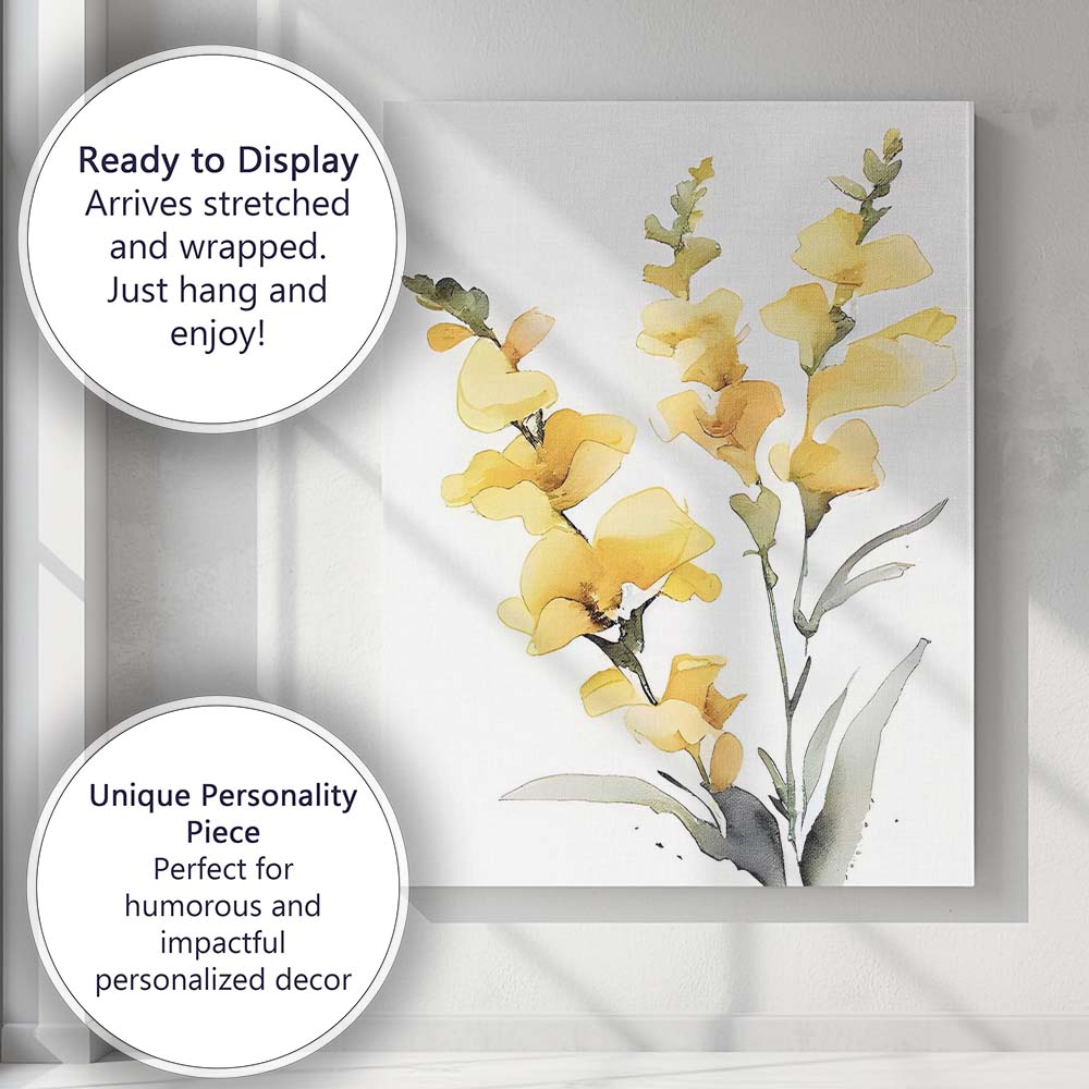Golden Yellow Wild Orchid Watercolour Botanical Canvas Wall Art Print Decor Picture Ready to Hang