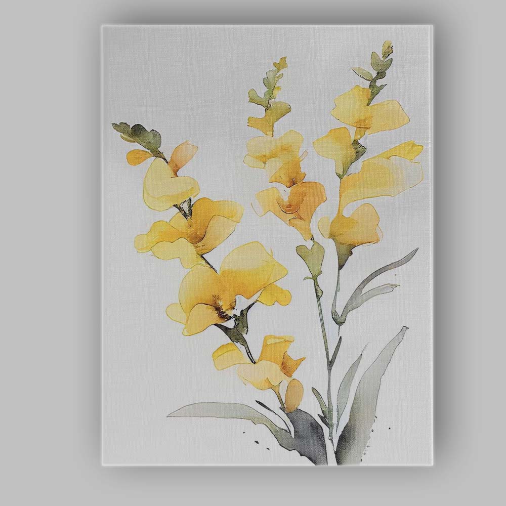 Golden Yellow Wild Orchid Watercolour Botanical Canvas Wall Art Print Decor Picture Ready to Hang