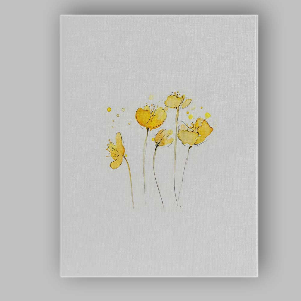Minimal Yellow Floral Line Art Watercolour Canvas Wall Art Print Decor Picture Ready to Hang