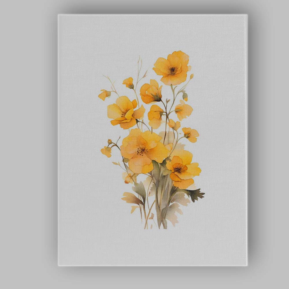 Soft Golden Poppy Wildflower Watercolour Bouquet Canvas Wall Art Print Decor Picture Ready to Hang