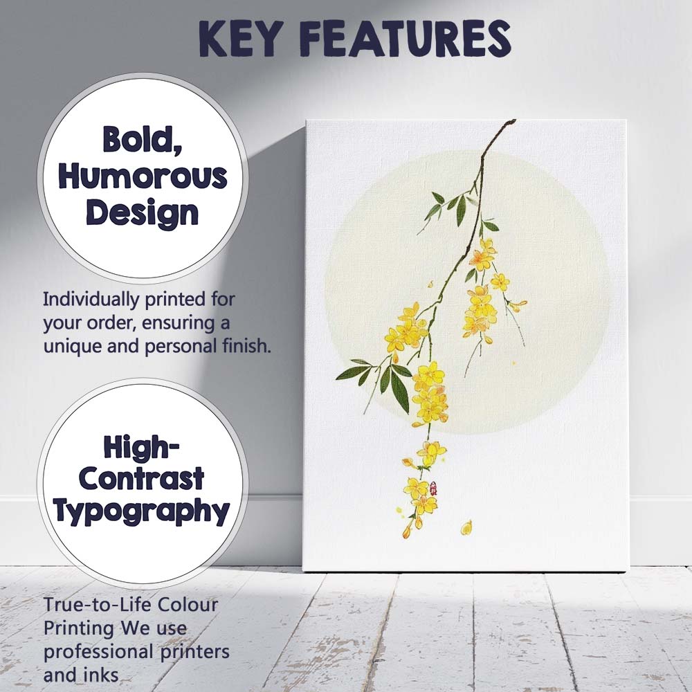 Elegant Yellow Jasmine Branch Botanical Watercolour Canvas Wall Art Print Decor Picture Ready to Hang