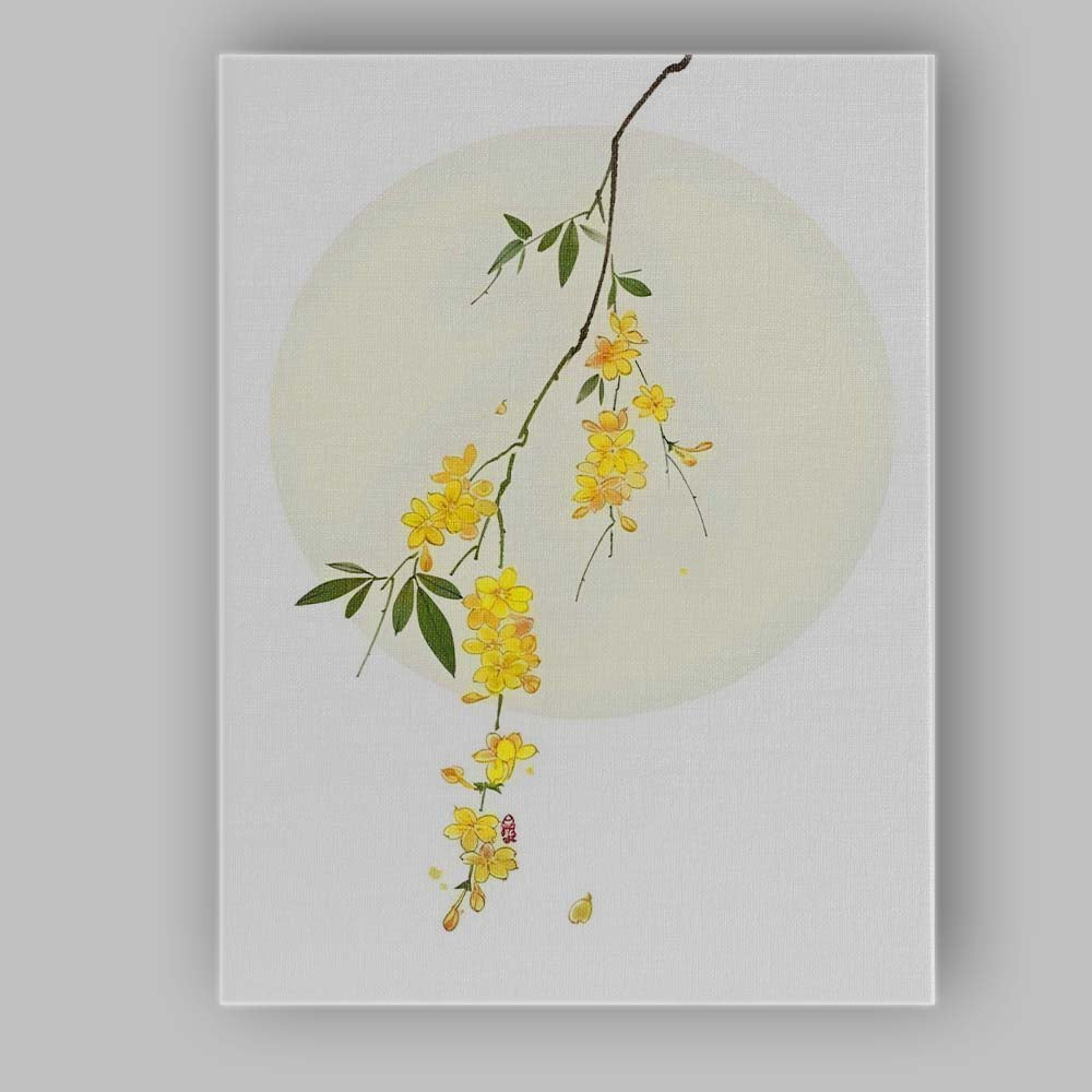 Elegant Yellow Jasmine Branch Botanical Watercolour Canvas Wall Art Print Decor Picture Ready to Hang