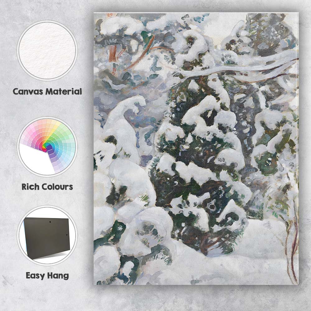 Abstract Snow Covered Evergreen Winter Expressionist Painting Canvas Wall Art Print Decor Picture Ready to Hang