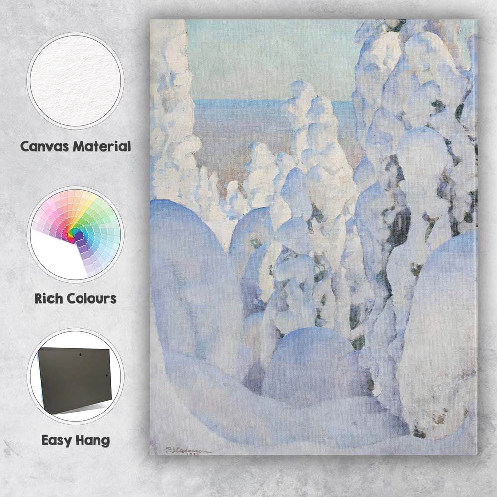 Soft Blue Snow Covered Trees Nordic Winter Landscape Canvas Wall Art Print Decor Picture Ready to Hang