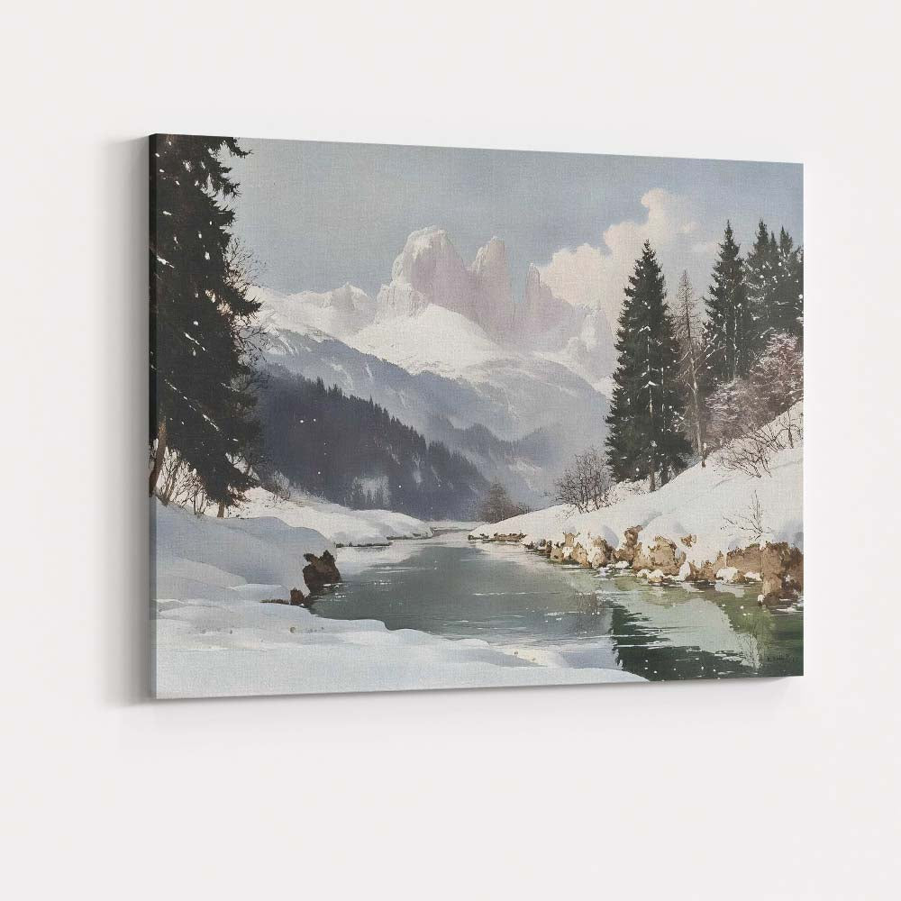 Snowy Mountain Lake Alpine Winter Landscape Canvas Wall Art Print Decor Picture Ready to Hang