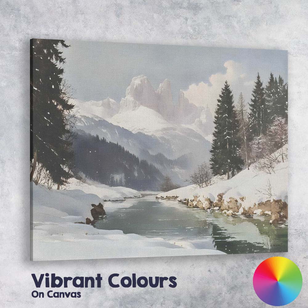 Snowy Mountain Lake Alpine Winter Landscape Canvas Wall Art Print Decor Picture Ready to Hang