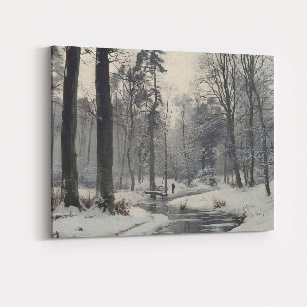 Atmospheric Snowy Forest Stream Winter Woodland Landscape Canvas Wall Art Print Decor Picture Ready to Hang