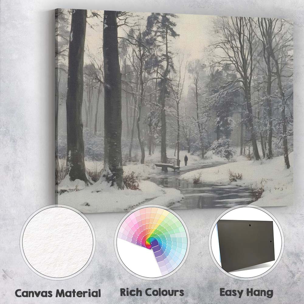 Atmospheric Snowy Forest Stream Winter Woodland Landscape Canvas Wall Art Print Decor Picture Ready to Hang