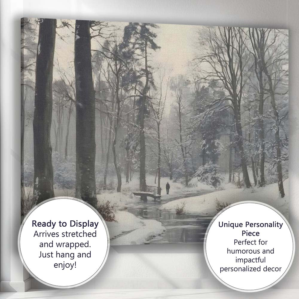 Atmospheric Snowy Forest Stream Winter Woodland Landscape Canvas Wall Art Print Decor Picture Ready to Hang