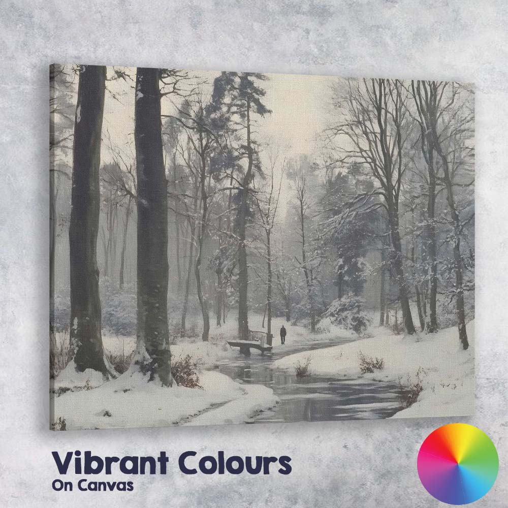 Atmospheric Snowy Forest Stream Winter Woodland Landscape Canvas Wall Art Print Decor Picture Ready to Hang