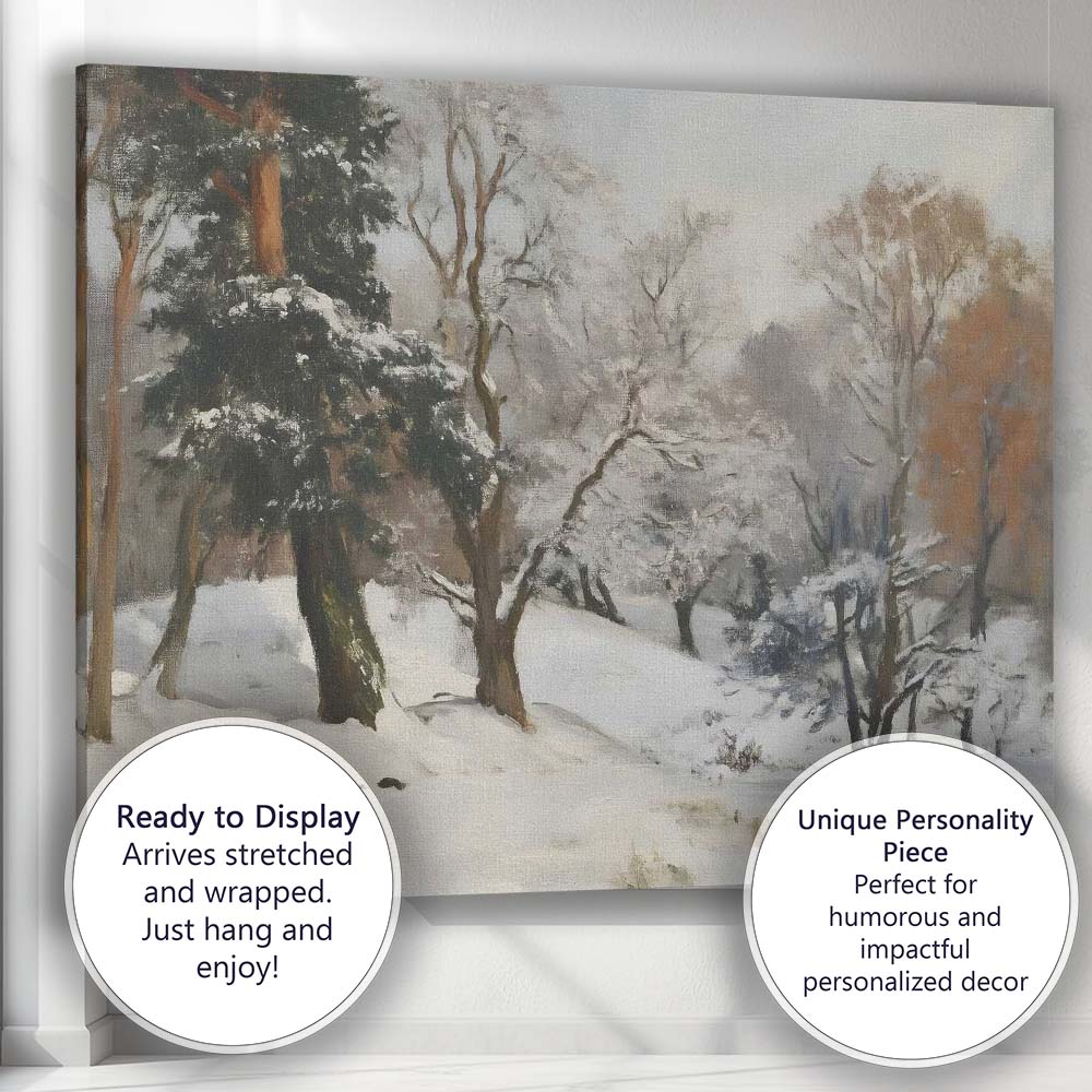 Peaceful Frosted Woodland Trees Winter Landscape Painting Canvas Wall Art Print Decor Picture Ready to Hang
