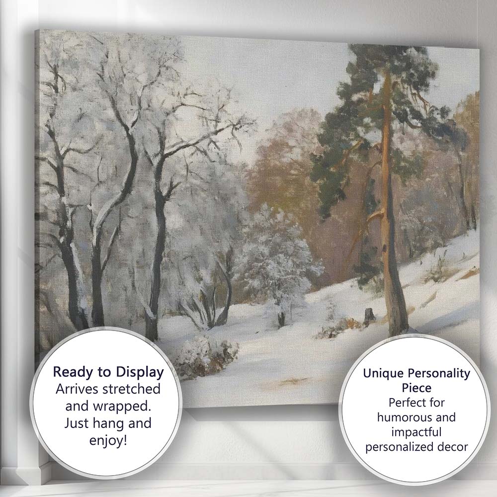 Peaceful Snow Covered Woodland Clearing Winter Forest Landscape Canvas Wall Art Print Decor Picture Ready to Hang