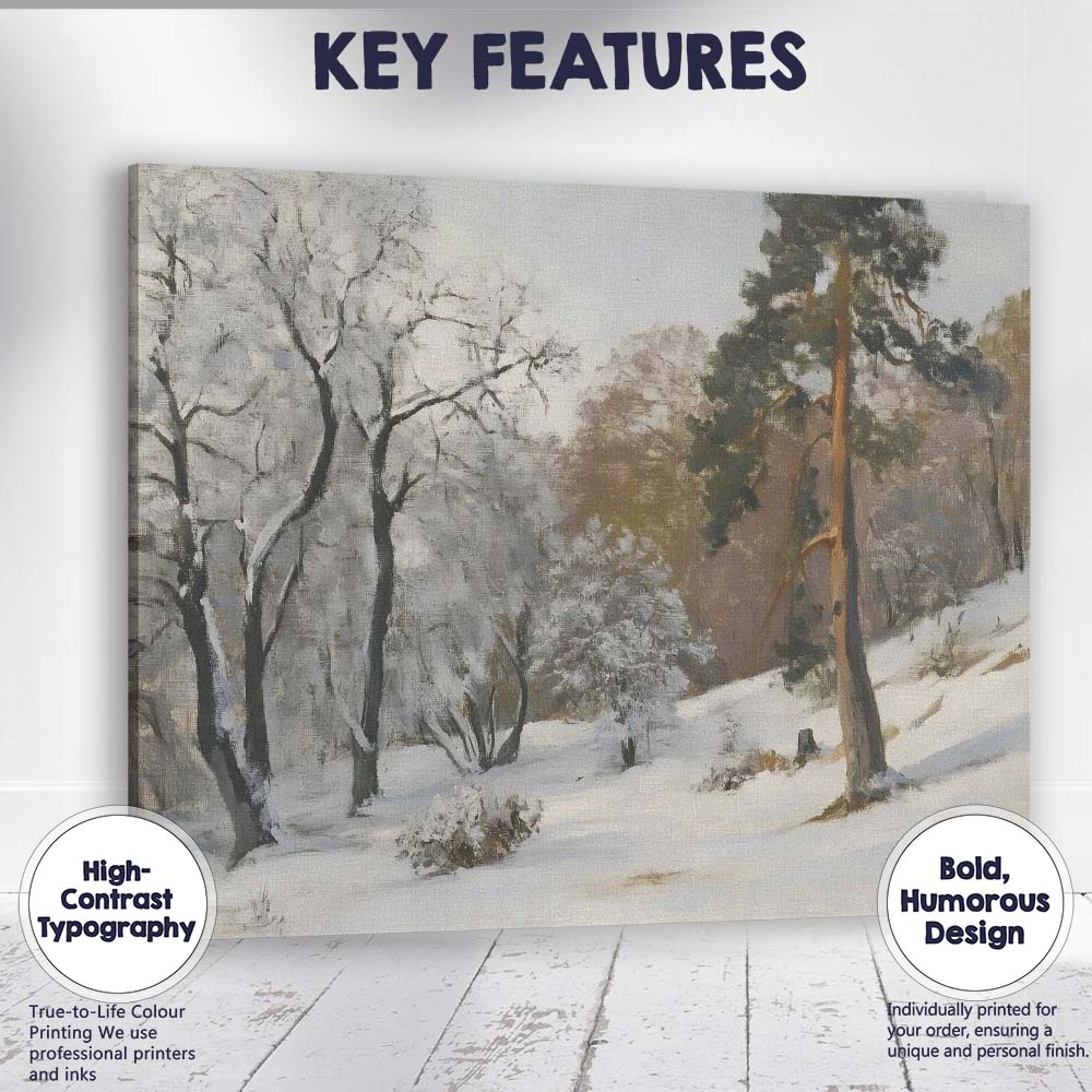 Peaceful Snow Covered Woodland Clearing Winter Forest Landscape Canvas Wall Art Print Decor Picture Ready to Hang