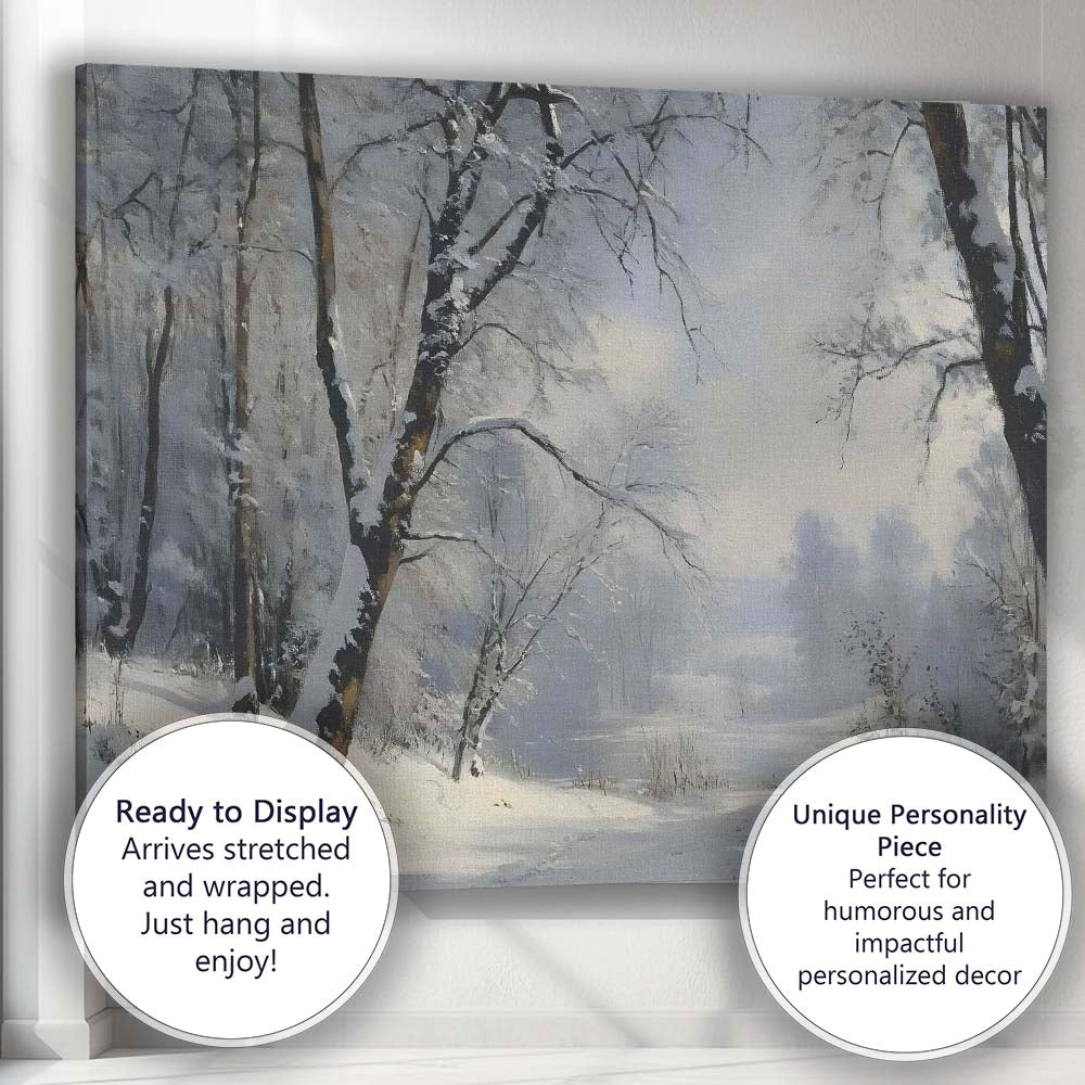 Misty Snow Covered Forest Lake Winter Nature Landscape Canvas Wall Art Print Decor Picture Ready to Hang