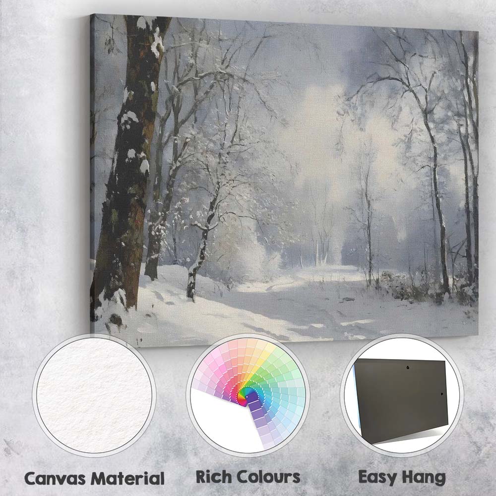 Frosted Woodland Path Winter Morning Landscape Canvas Wall Art Print Decor Picture Ready to Hang