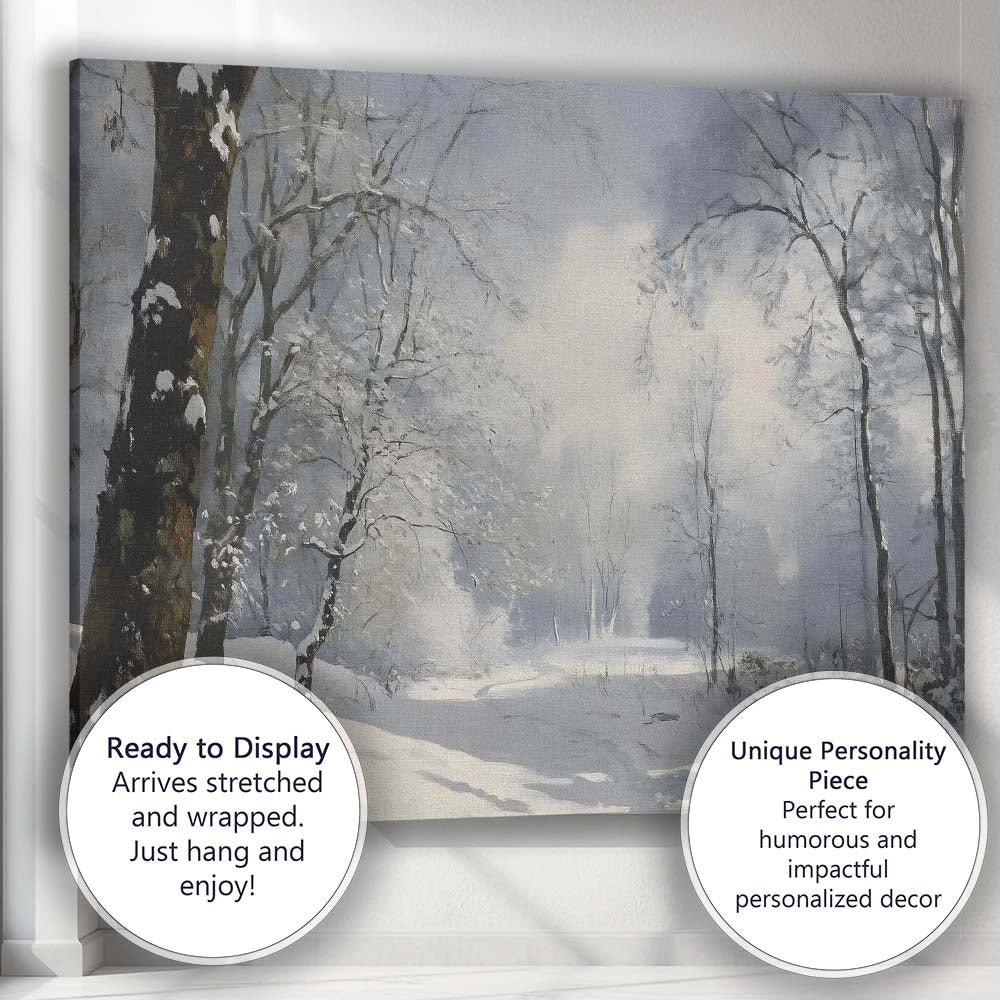 Frosted Woodland Path Winter Morning Landscape Canvas Wall Art Print Decor Picture Ready to Hang
