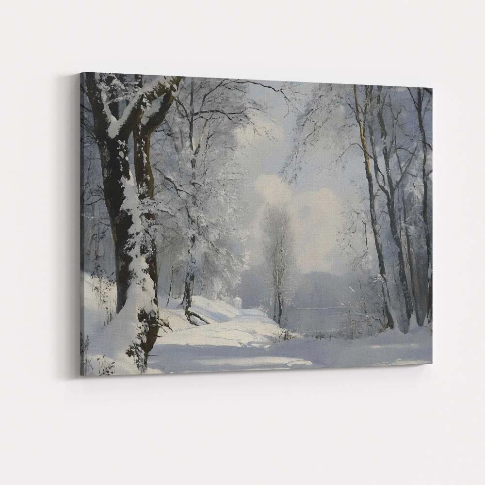 Snow Covered Woodland Path Frosted Trees Winter Scene Canvas Wall Art Print Decor Picture Ready to Hang