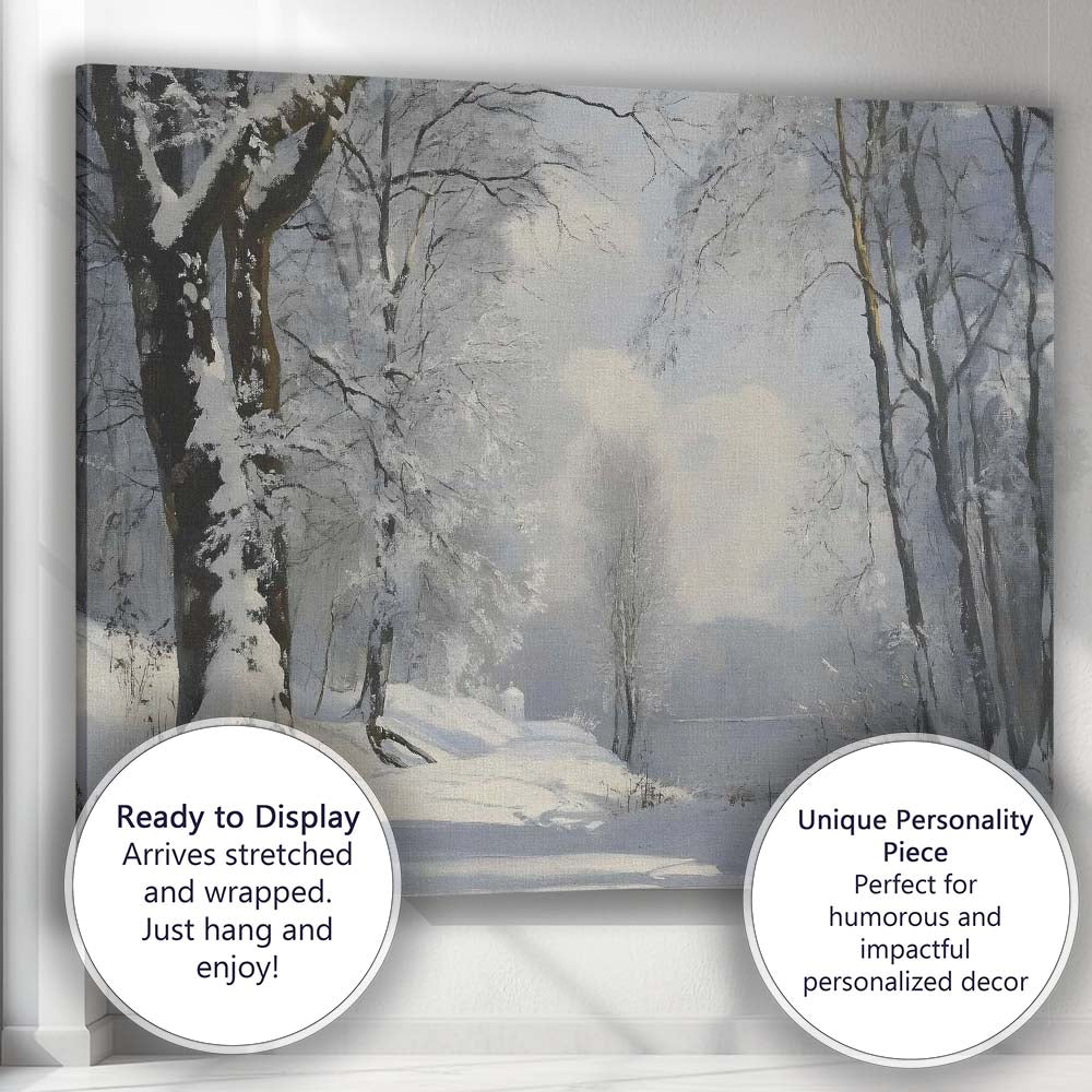 Snow Covered Woodland Path Frosted Trees Winter Scene Canvas Wall Art Print Decor Picture Ready to Hang