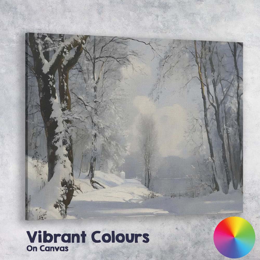 Snow Covered Woodland Path Frosted Trees Winter Scene Canvas Wall Art Print Decor Picture Ready to Hang