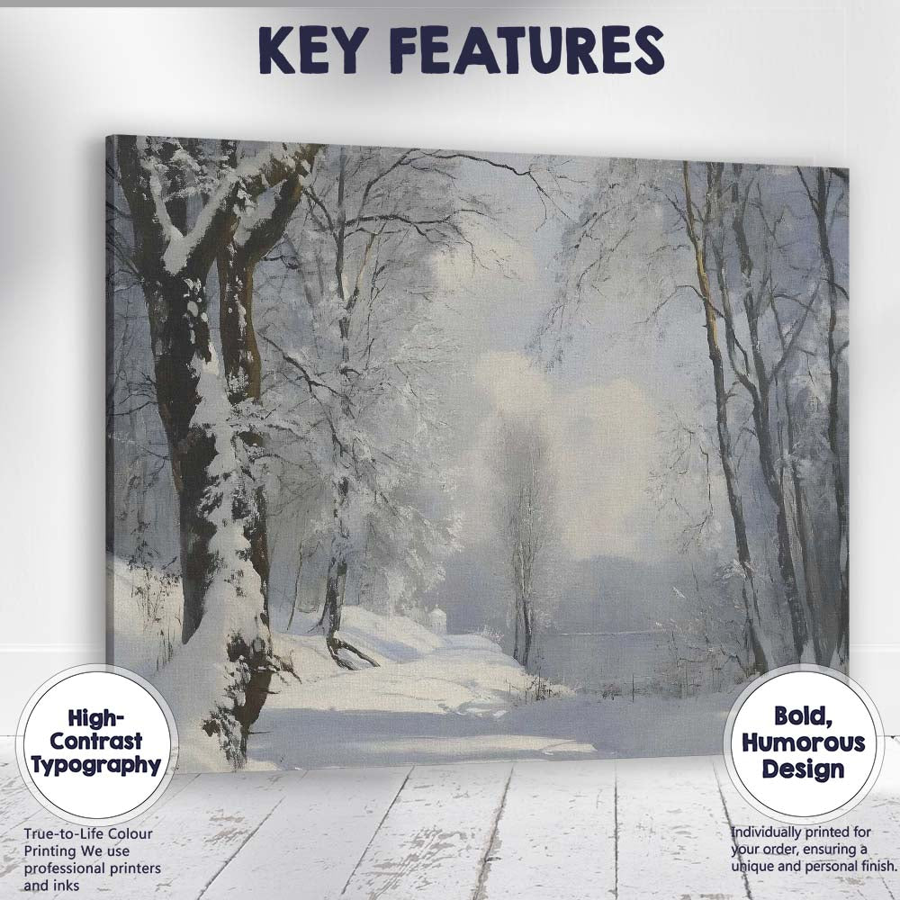 Snow Covered Woodland Path Frosted Trees Winter Scene Canvas Wall Art Print Decor Picture Ready to Hang